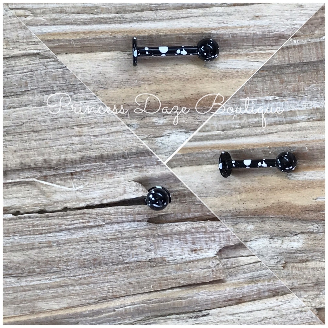 Black  White Paint Splatter Labret Monroe Lip Tragus Piercing